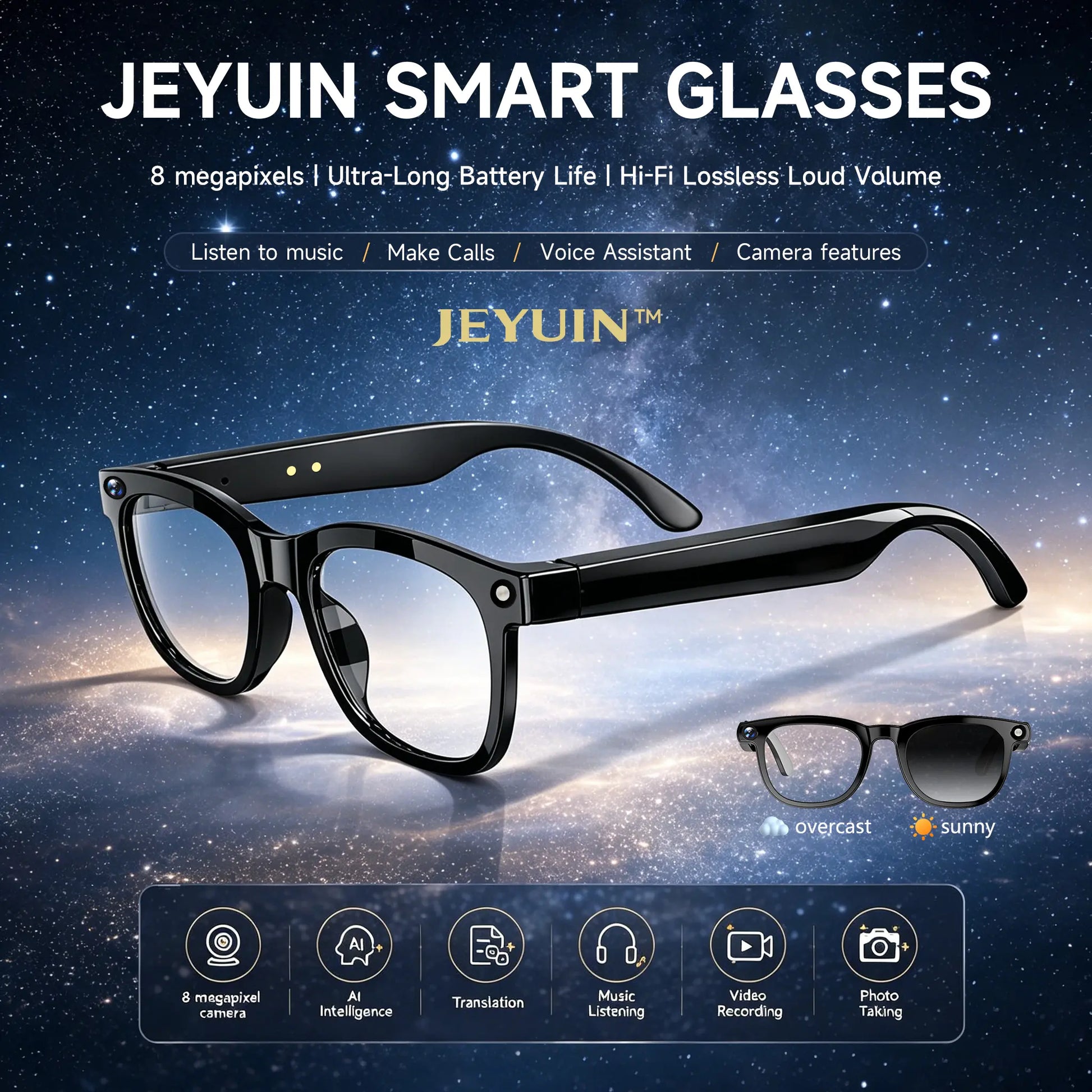 Revolutionize Your Experience with JEYUIN Smart Camera Glasses - Capture Moments Hands-Free with Bluetooth Audio and Photochromic Lenses!