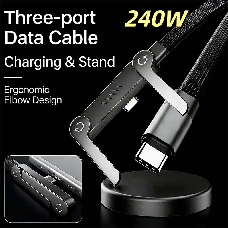 Experience Unmatched Convenience with the Invisible Holder Charger Cable: 240W Super Fast Charging & Stand for Gaming, Office, and Travel - Compatible with Type-C Devices