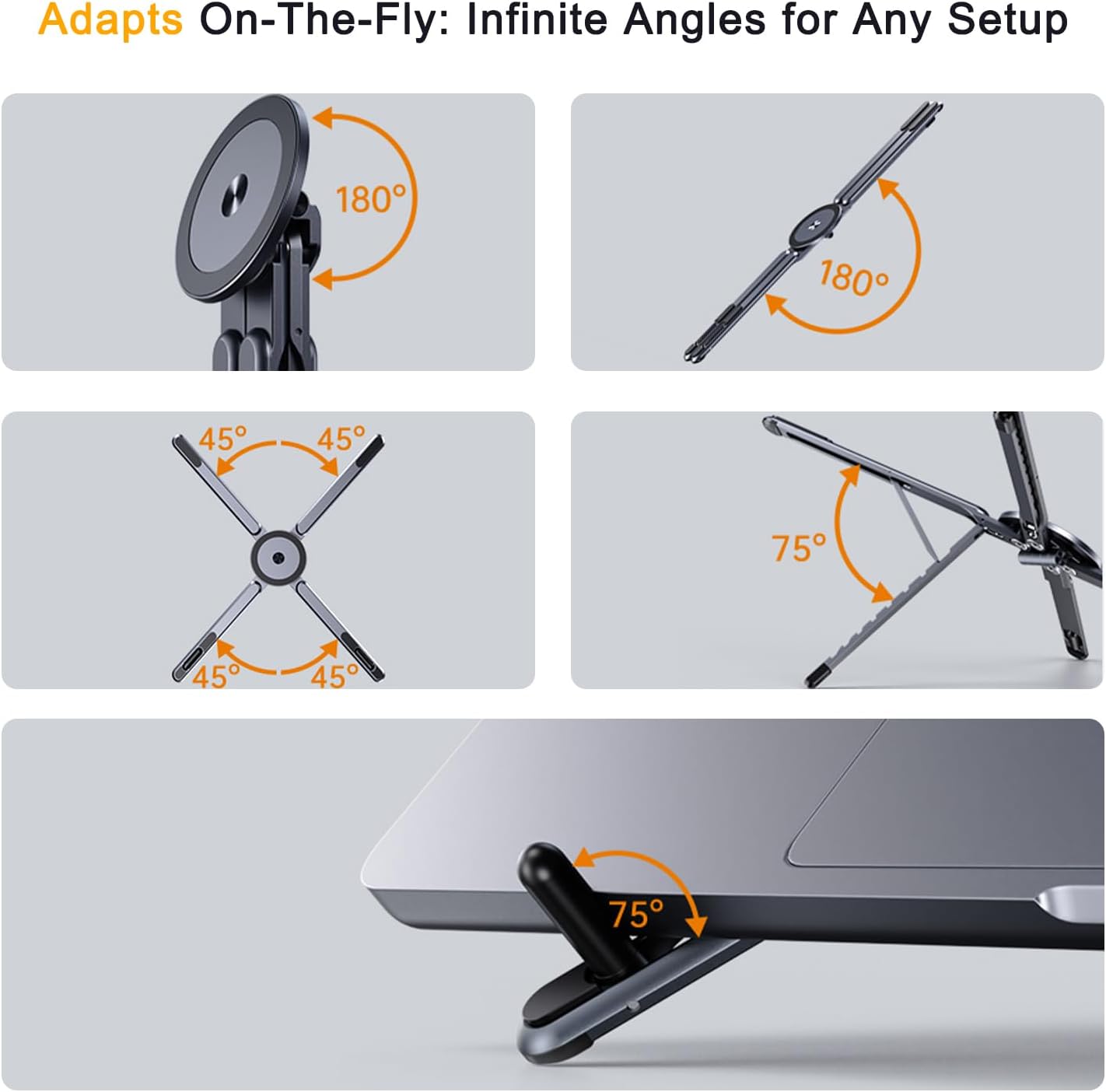 Transform Your Workspace with the 3-In-1 Portable Tablet Laptop Stand - Magnetic Phone Tripod Holder for iPhone 12-17, Adjustable Aluminum Riser for Home Office & Travel, Sleek Gray Design