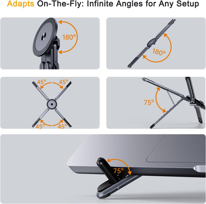 Transform Your Workspace with the 3-In-1 Portable Tablet Laptop Stand - Magnetic Phone Tripod Holder for iPhone 12-17, Adjustable Aluminum Riser for Home Office & Travel, Sleek Gray Design