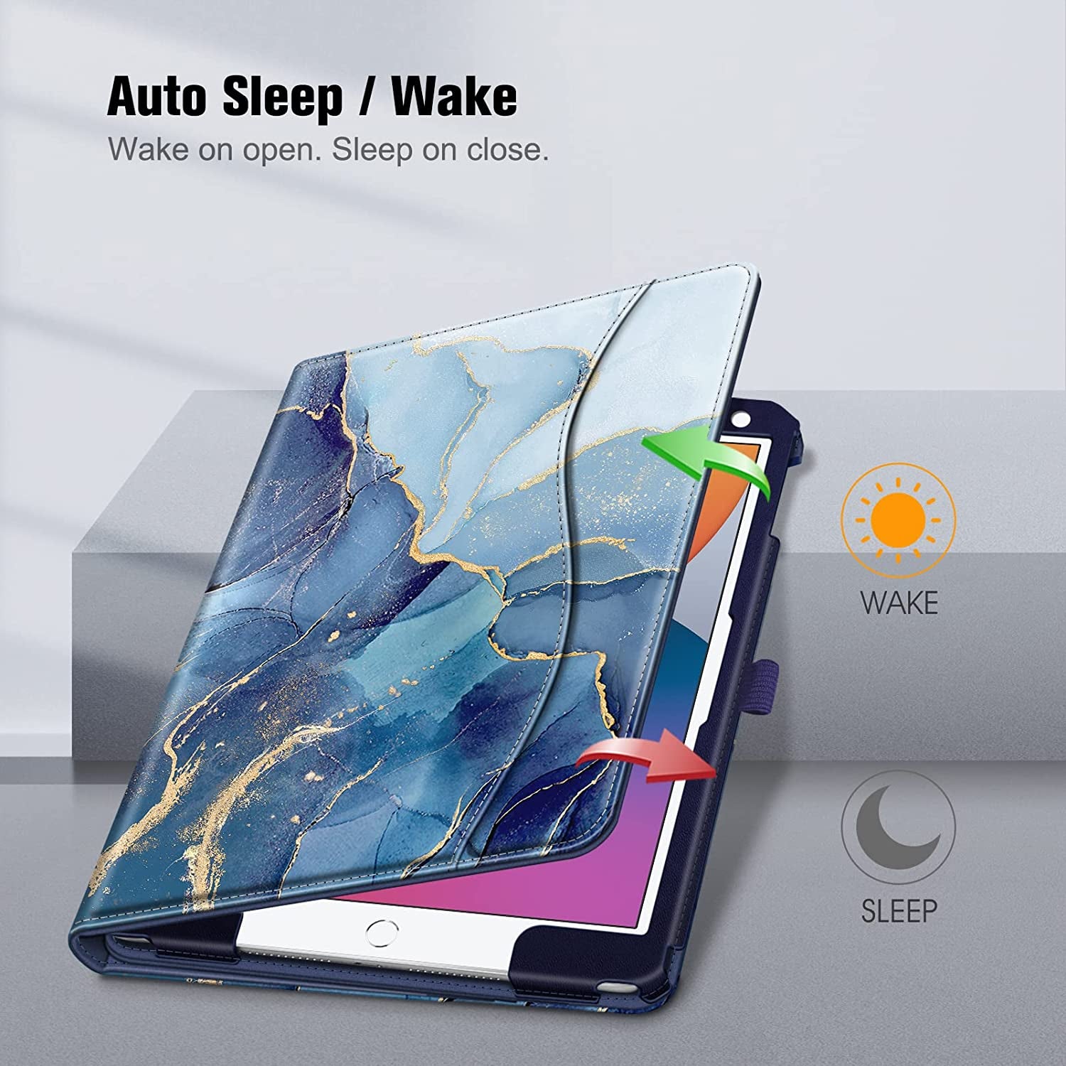 Stylish Ocean Marble Case for iPad 9th/8th/7th Generation (10.2") - Multi-Angle Viewing Stand with Pencil Holder & Auto Sleep/Wake Feature