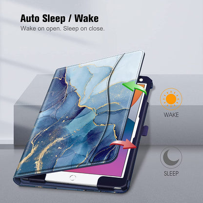 Stylish Ocean Marble Case for iPad 9th/8th/7th Generation (10.2") - Multi-Angle Viewing Stand with Pencil Holder & Auto Sleep/Wake Feature