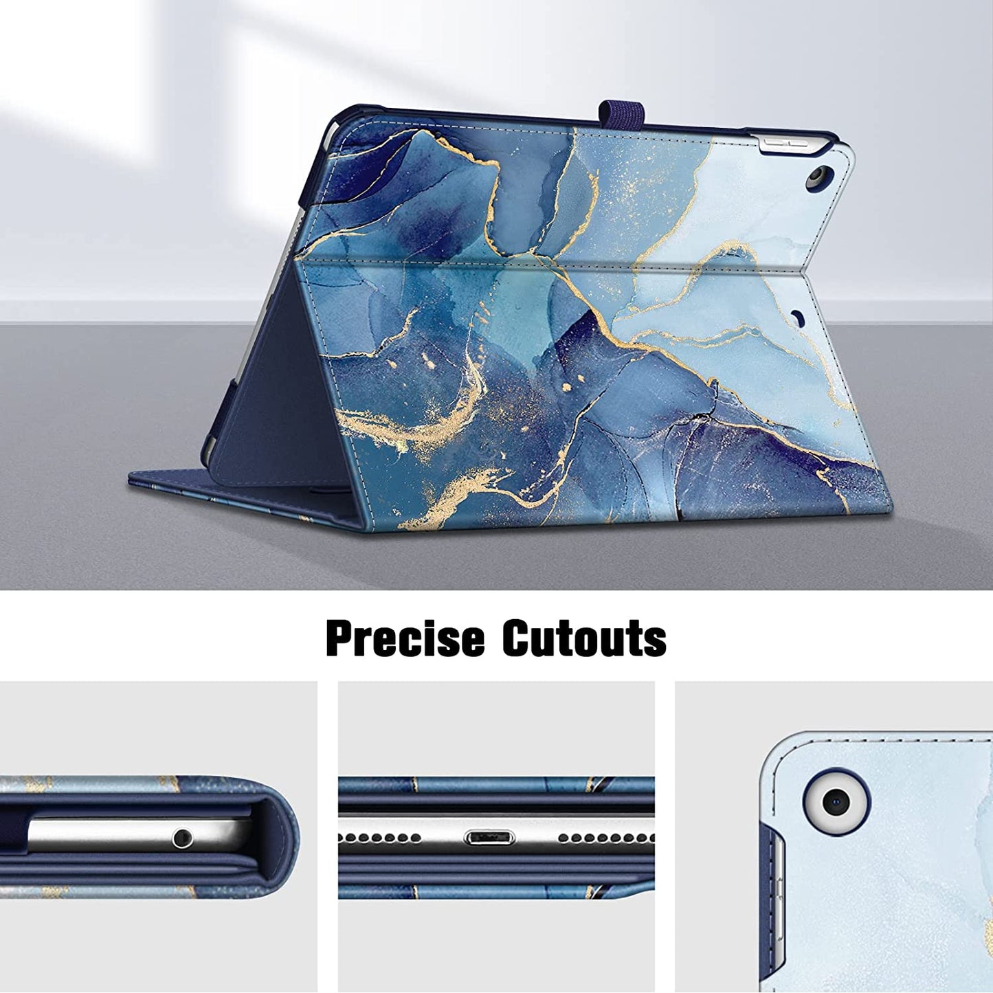 Stylish Ocean Marble Case for iPad 9th/8th/7th Generation (10.2") - Multi-Angle Viewing Stand with Pencil Holder & Auto Sleep/Wake Feature
