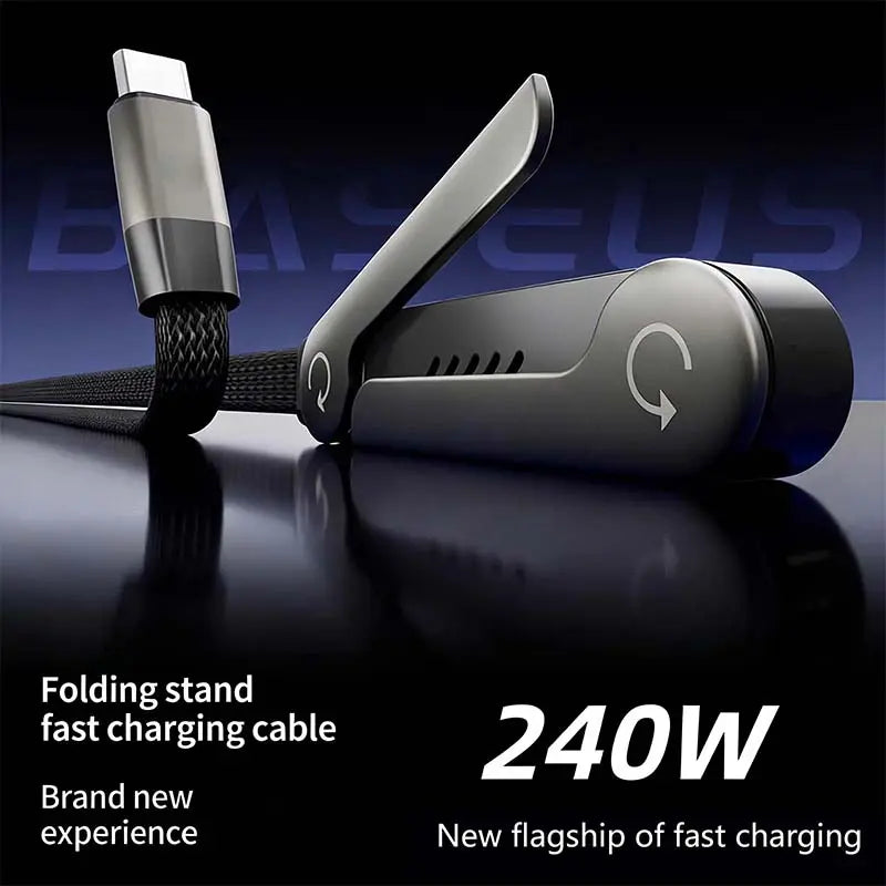 Experience Unmatched Convenience with the Invisible Holder Charger Cable: 240W Super Fast Charging & Stand for Gaming, Office, and Travel - Compatible with Type-C Devices